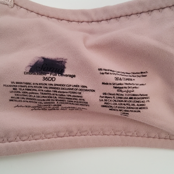 Soma Embraceable Full Coverage Bra Size 36DD New - Picture 6 of 6